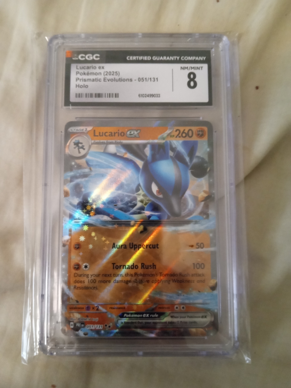 Lucario ex Holo Pokémon Card - Prismatic Evolutions 051/131 (CGC 8)